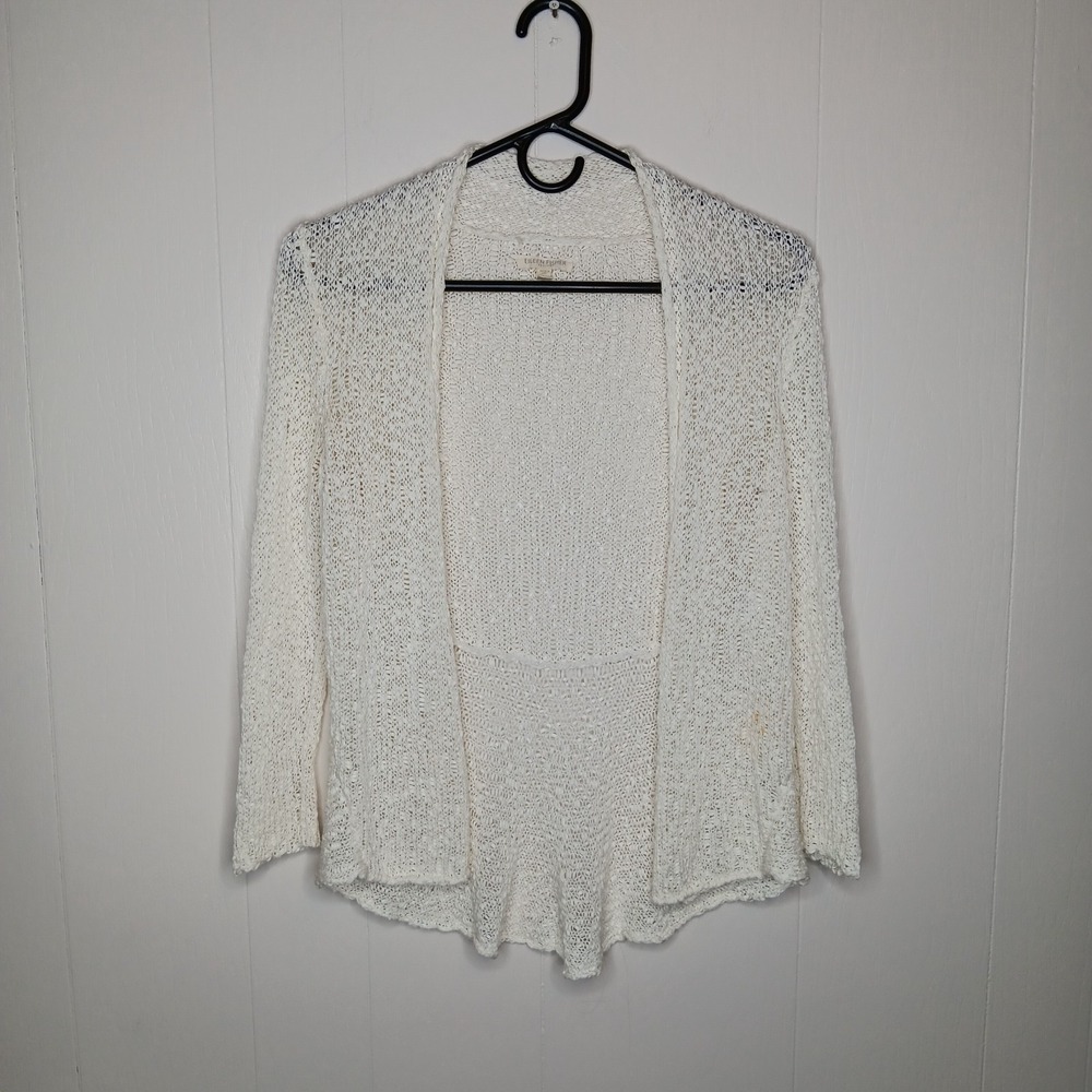 Eileen Fisher Cardigan Sweater Womens Petite Size PP Cream Open-Knit 100% Cotton
